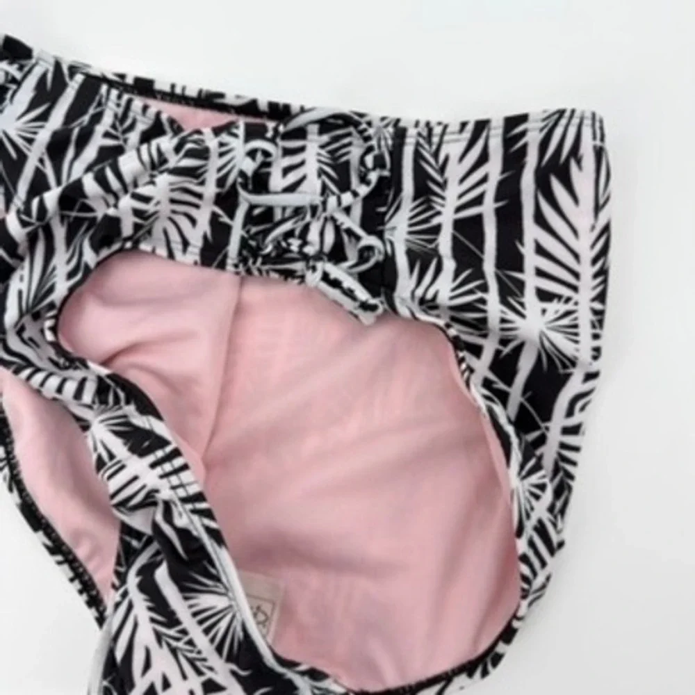 Thereabouts Girls Plus Size XXL Bikini Swim Bottoms Black White Palm Leaf